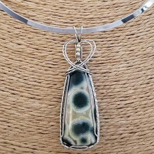 Wire Wrapped Kabamby Ocean Jasper Pendant * Silver wire wrap pendant * wwn15tb